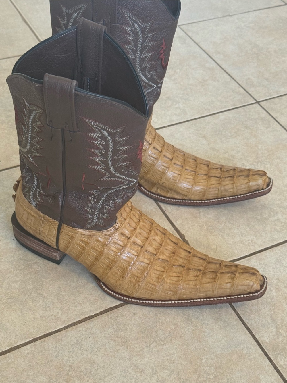 Men’s Exotic Honey Caiman Tail Crocodile Cowboy Boots Handcrafted Mexico Size 11